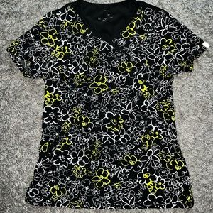 Black Floral Scrub Top